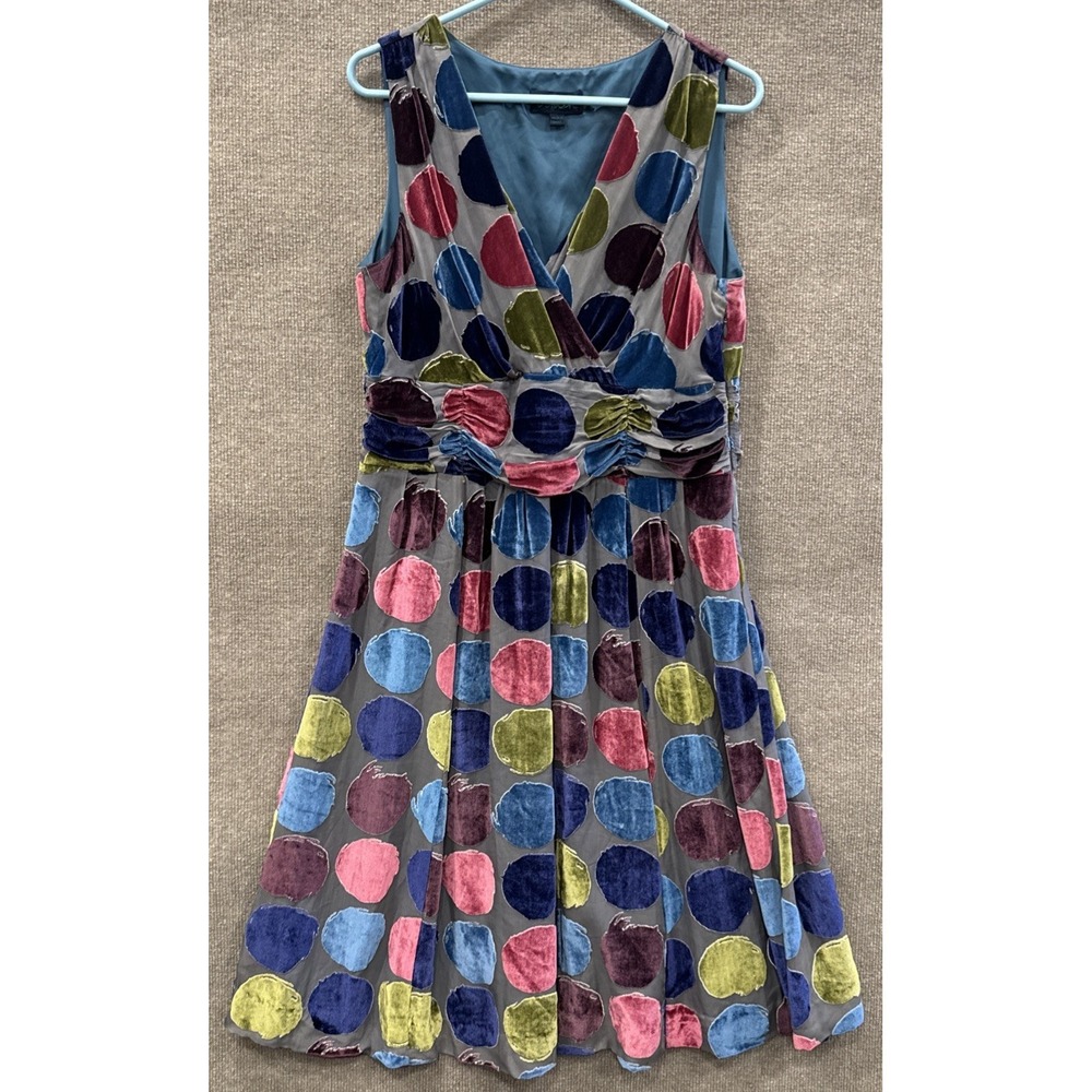 Boden Burnout Velvet Polka Dot Dress Womens Size 16R Jewel Toned A-Line Party